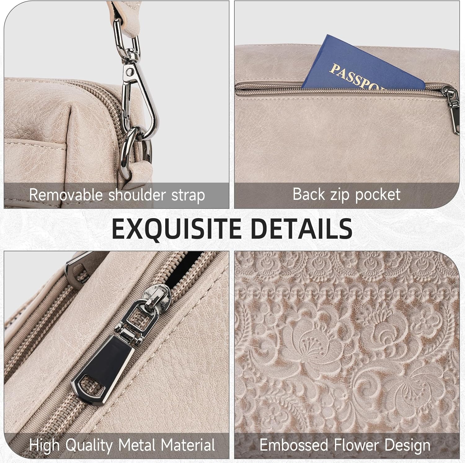 Crossbody Bags for Women Trendy,Vegan Leather Purses Embossed Design,Multi Pocket Lightweight Shoulder Handbag - Image 5