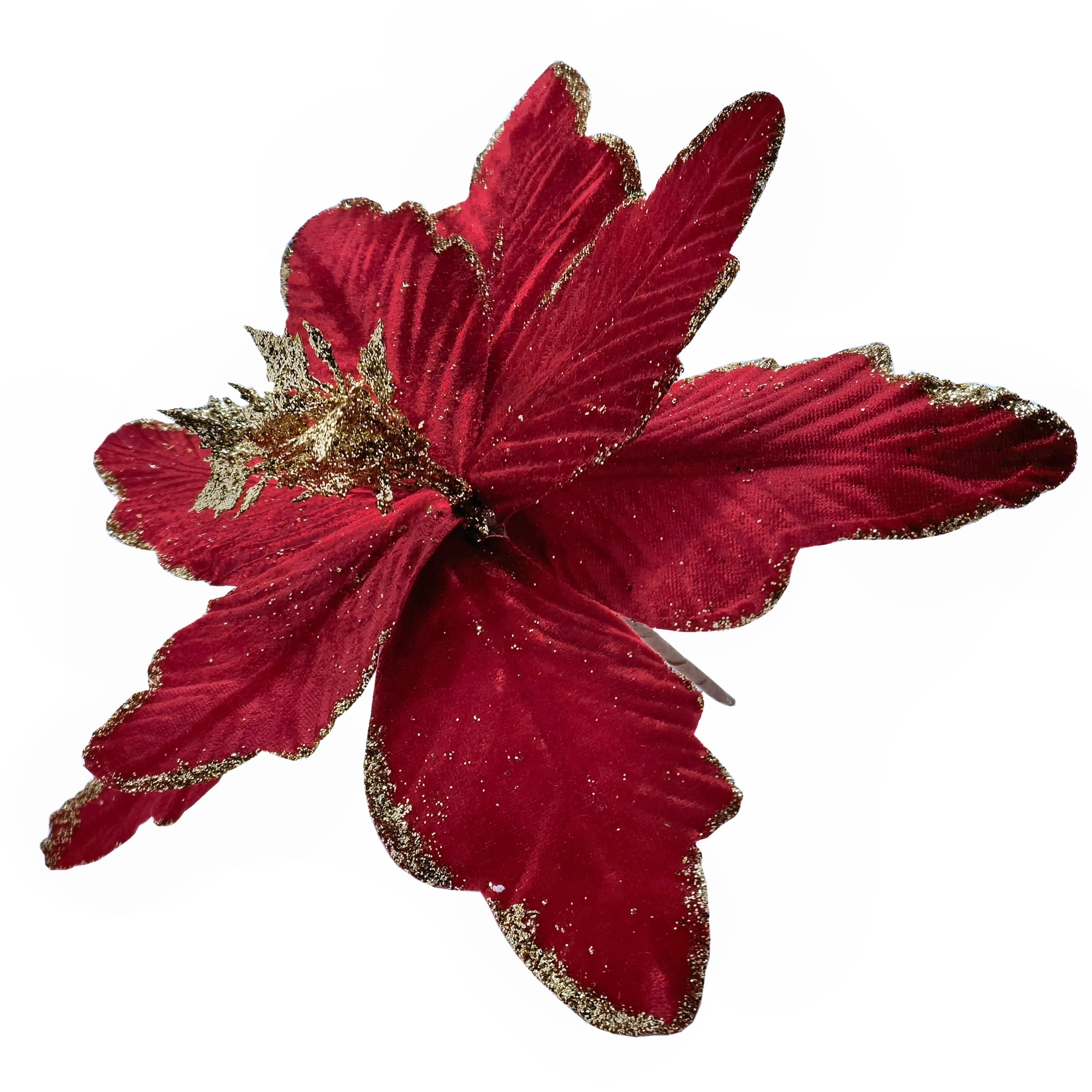 M2cbridge Large Christmas Poinsettia Glitter Foldable Floral Picks Stems for Christmas Tree Decorations Wedding Centerpiece (6pcs Wine Red) - Image 2