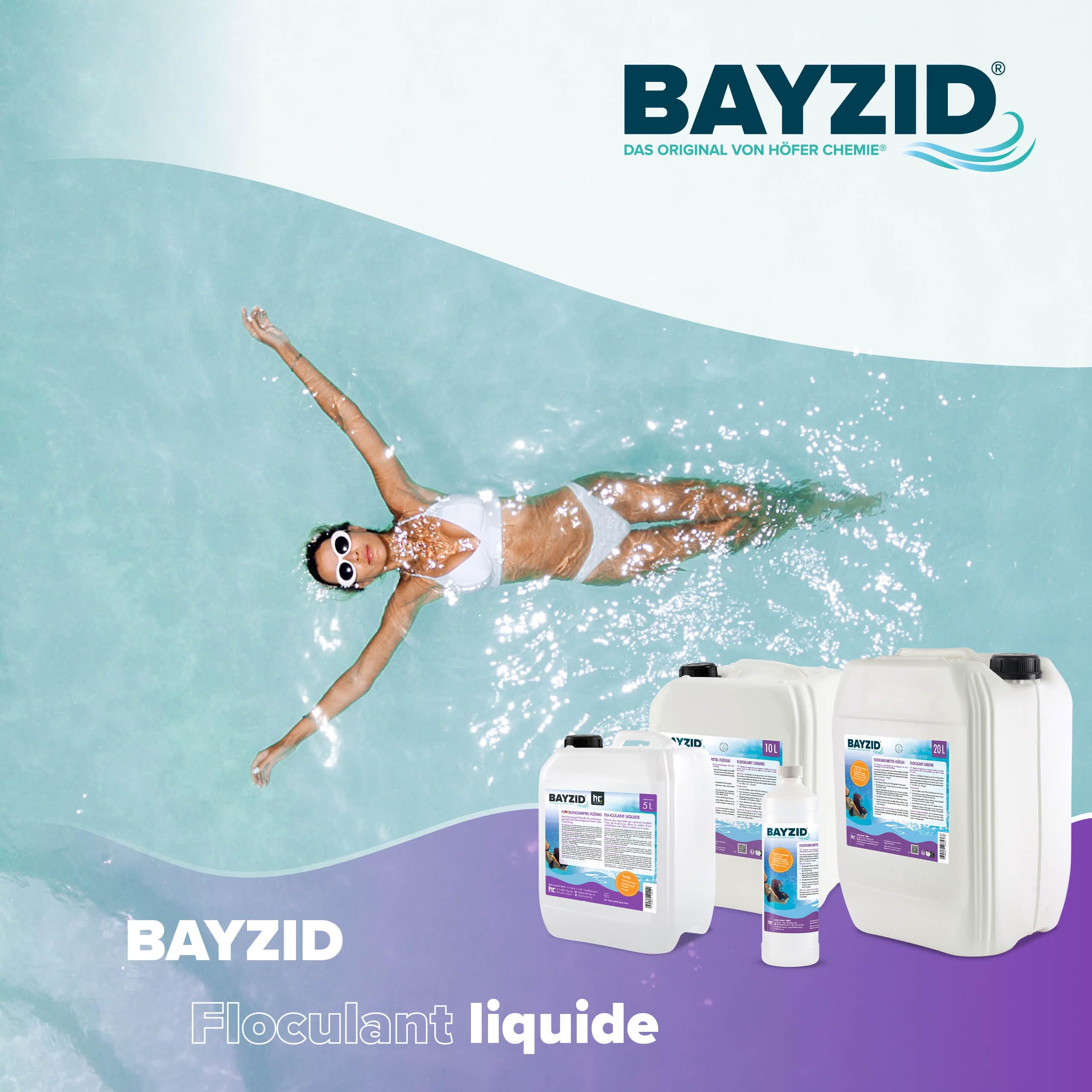 Höfer Chemie BAYZID® 2 x 10 L Floculant Liquide pour Piscine - Clarifiant Ultra - Efficace pour Eau Limpide, Compatible Filtres à Sable, Fabriqué en Allemagne