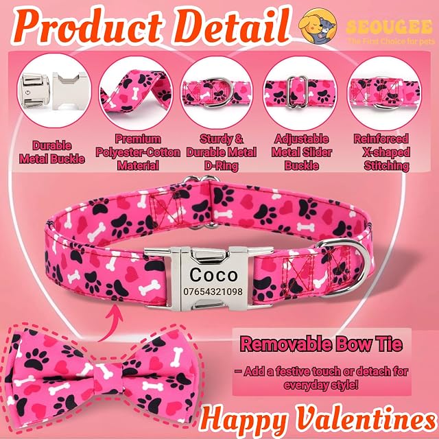 Foto 2 de 7 de SEOUGEE Collar de perro para el día de San Valentín personalizado con pajarita