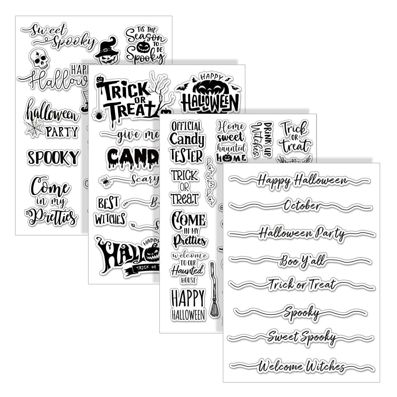 Whaline 4 Sheets Halloween Clear Stamps Greeting Words Pumpkin Bat Silicone Transparent Stamps Happy Halloween Stamp Cards for DIY Crafts Card Making Scrapbooking Embossing Album Decor