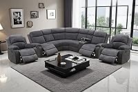 Vista 33 de A Ainehome Juego de Sofá Seccional Reclinable con Almacenamiento, Juegos de Sofá de Pana Reclinables Seccionales Manuales para Sala de Estar con 3