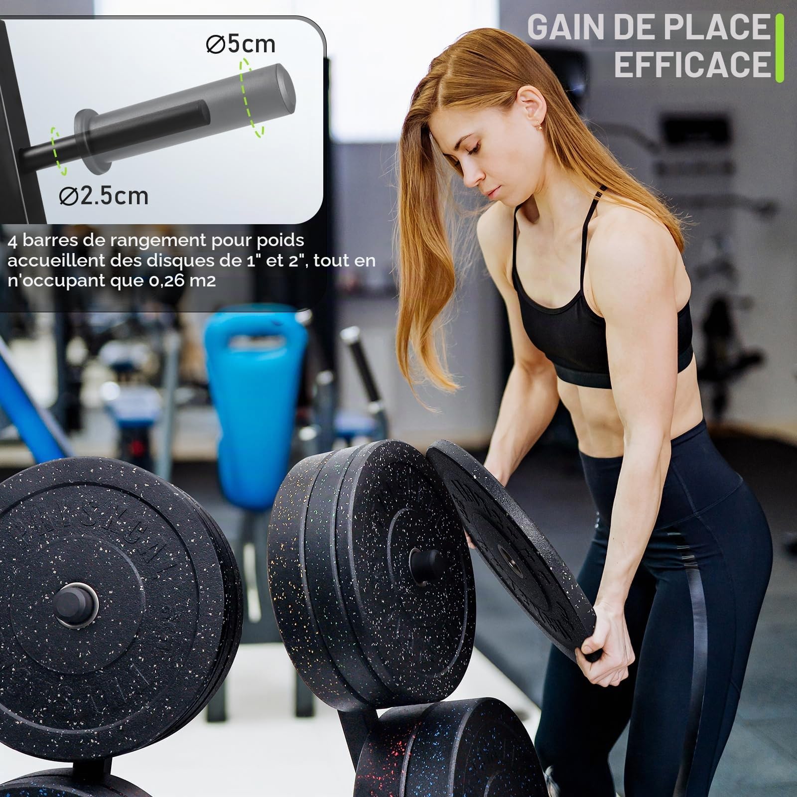 PhysKcal Support pour disques d'haltères en acier robuste | Compatible avec les disques de 25 mm et 50 mm. Support de rangement pour équipement de fitness à domicile
