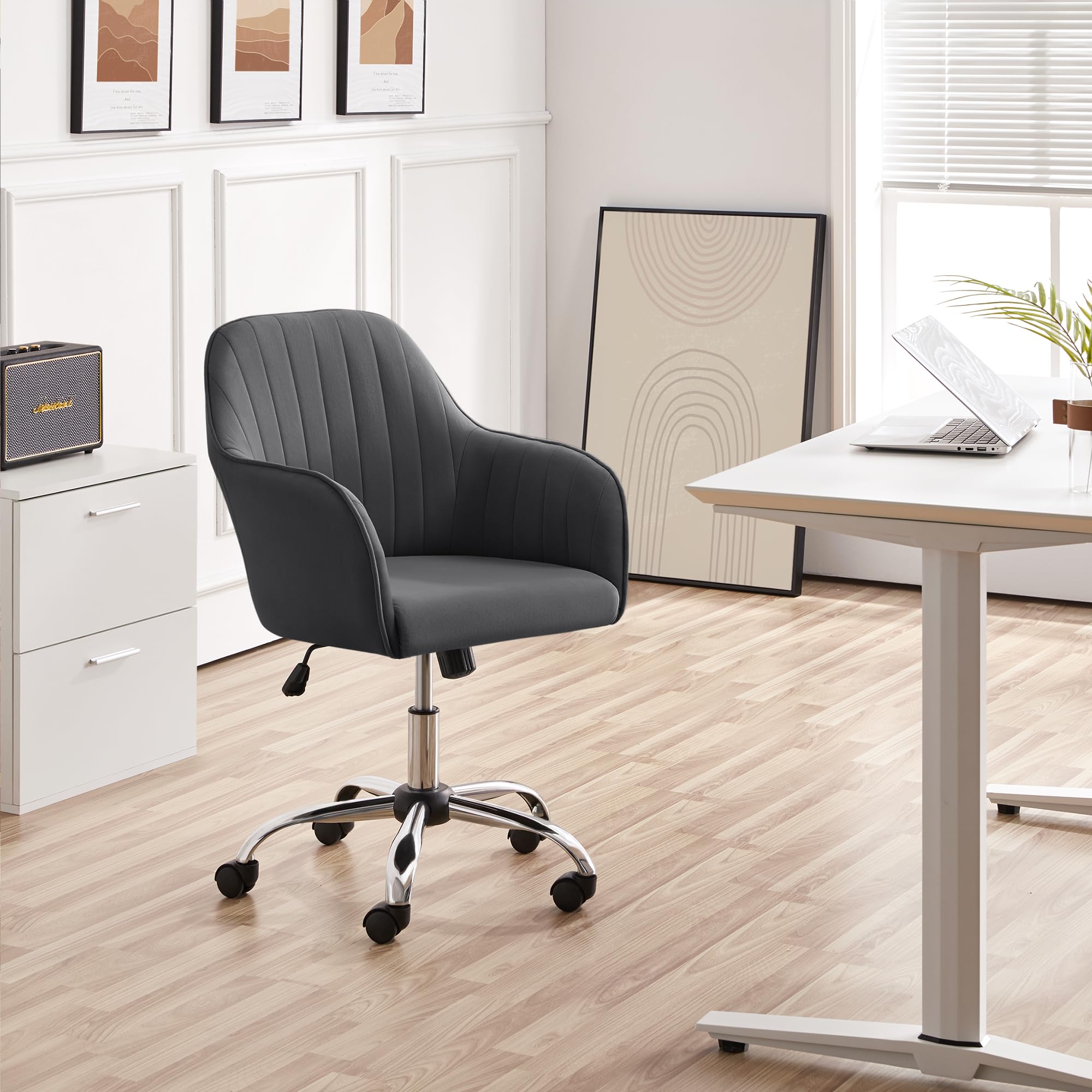 Yaheetech Chaise de Bureau Fauteuil Inclinable Rotative 360° Velours Hauteur Réglable Gris