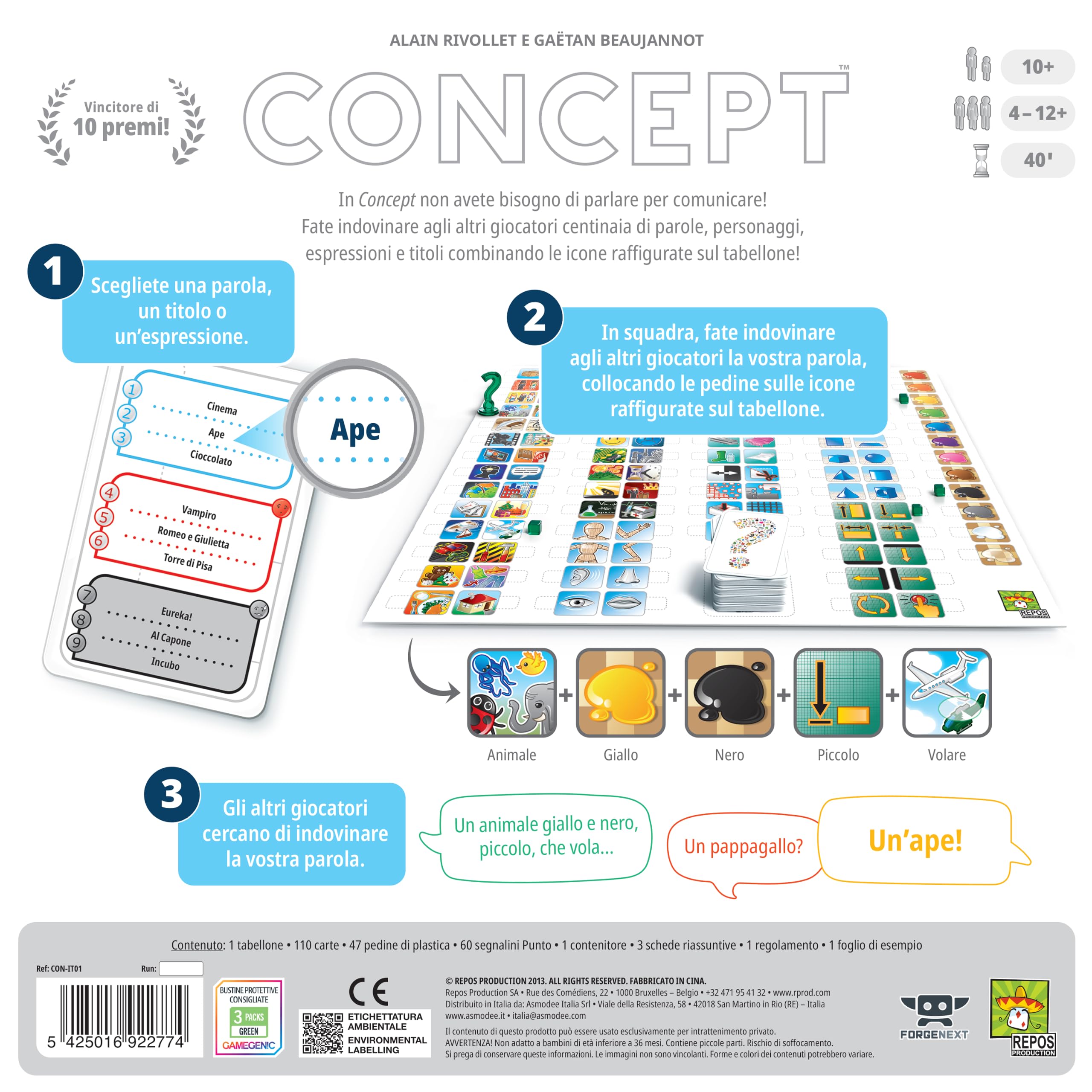 Asmodee - Concept, Jeu de Table, 4-12 Joueurs, 10+ Ans, édition en Italien