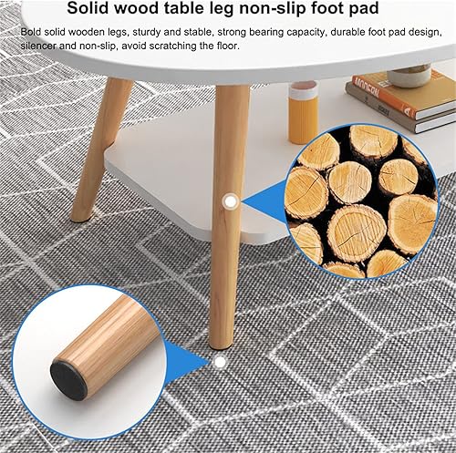 Miniatura 5 de Mesa de centro ovalada, mesa de centro ovalada de madera con estantería abierta para almacenamiento y exhibición, mesa de sofá de 2 niveles, mesa de