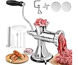 Hanchen Manual Meat Grinder Stainless Steel Sausage Maker Manual Meat Mincer Machine with 4.5/8mm Plates, Suction Cup Household Sausage Stuffing Machine