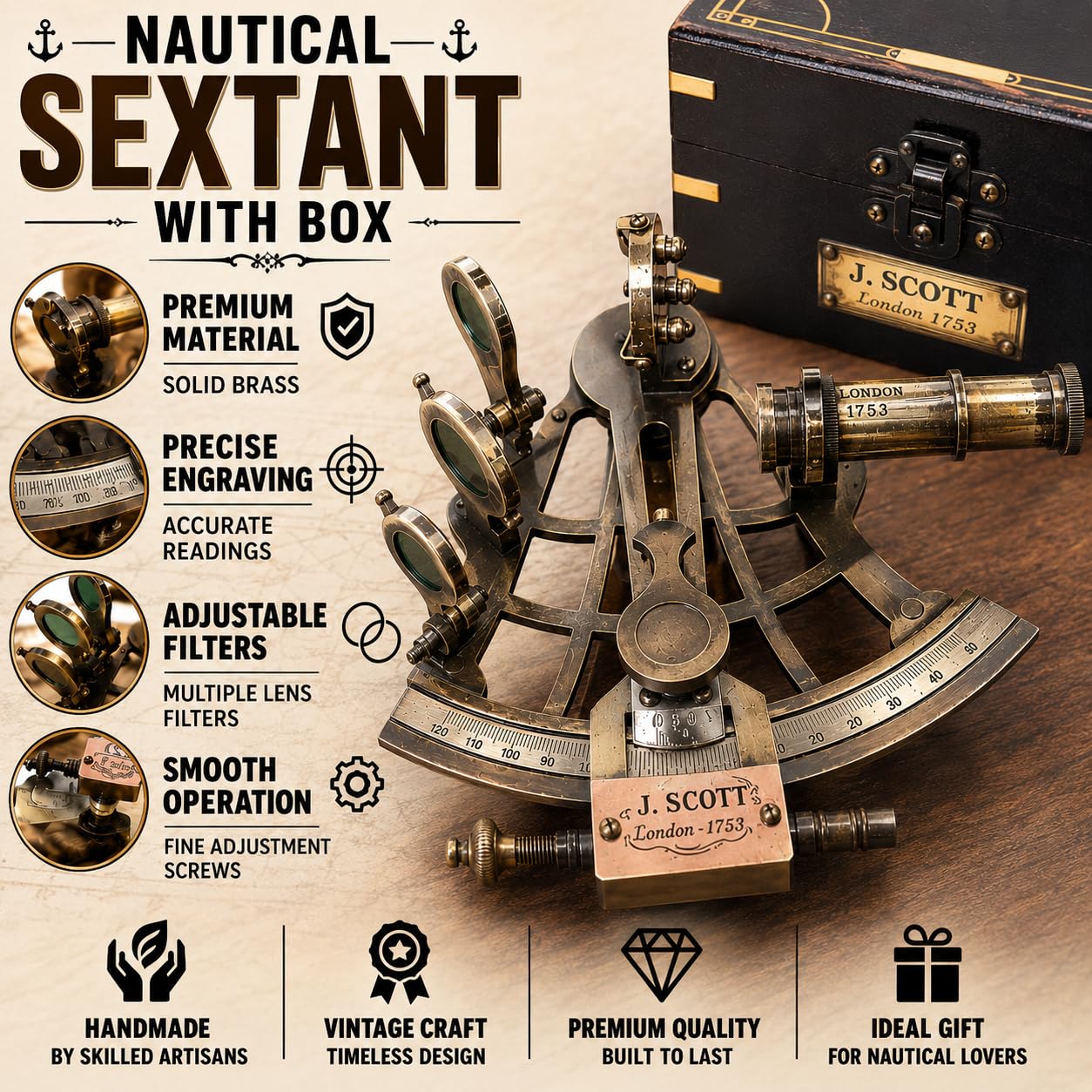 Amazon.co.jp: Nautical Sextant J.Scott London ヴィンテージ 真鍮