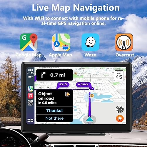 Miniatura 4 de Estéreo inalámbrico para automóvil de 9 pulgadas con Carplay y Android Auto, pantalla de reproducción de coche, pantalla táctil portátil, enlace de