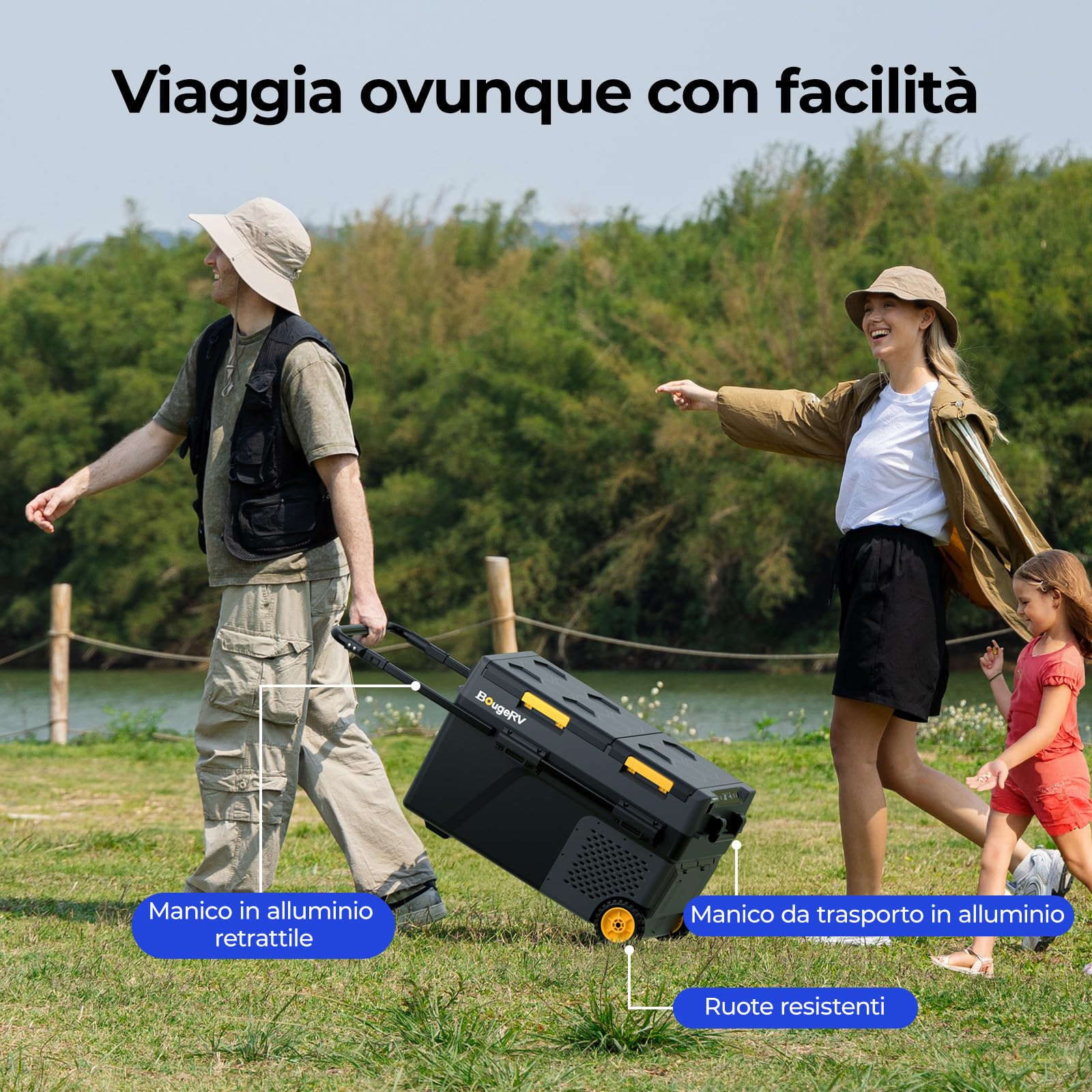 BougeRV CRD2 V2.0 40L Frigo con Batteria 240Wh, 2 Porte Doppia Zona Ruote Maniglia 12V 24V 230V Portatile Campeggio Compressore App IPX4, -20℃~20℃ (2026 Novità)