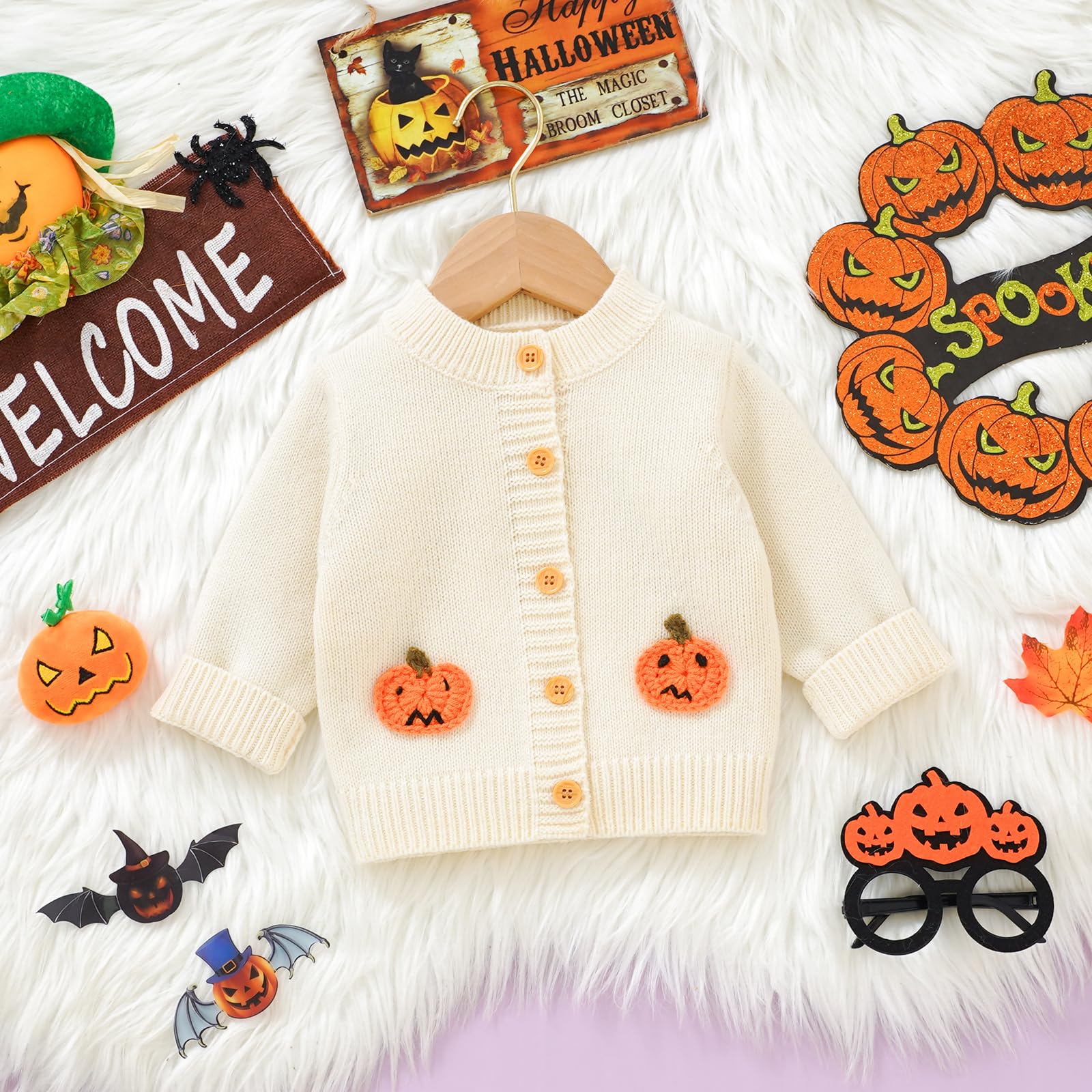 Cárdigan de punto para bebé, niña, calabaza, Halloween, ropa de manga larga, suéter de otoño e invierno, ropa cálida