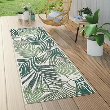 Paco Home Indoor & Outdoor Rug for Patio Jungle Floral Palm Trees Design Green, Size 28" x 82" Runner