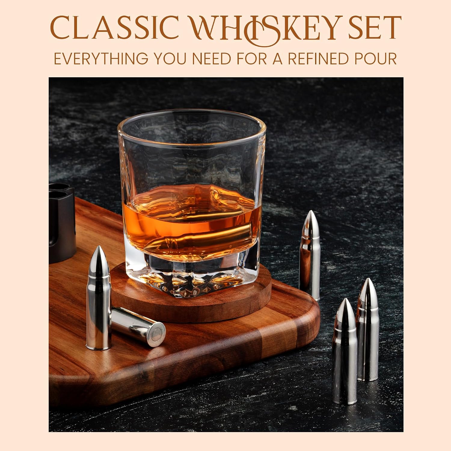 Mixology & Craft Premium Metal Ice Cubes | Stainless Steel Reusable Chilling Stones | Non-Melting Alternative for Whiskey, Scotch & Fine Spirits | Ideal Whiskey Stones Gift Set