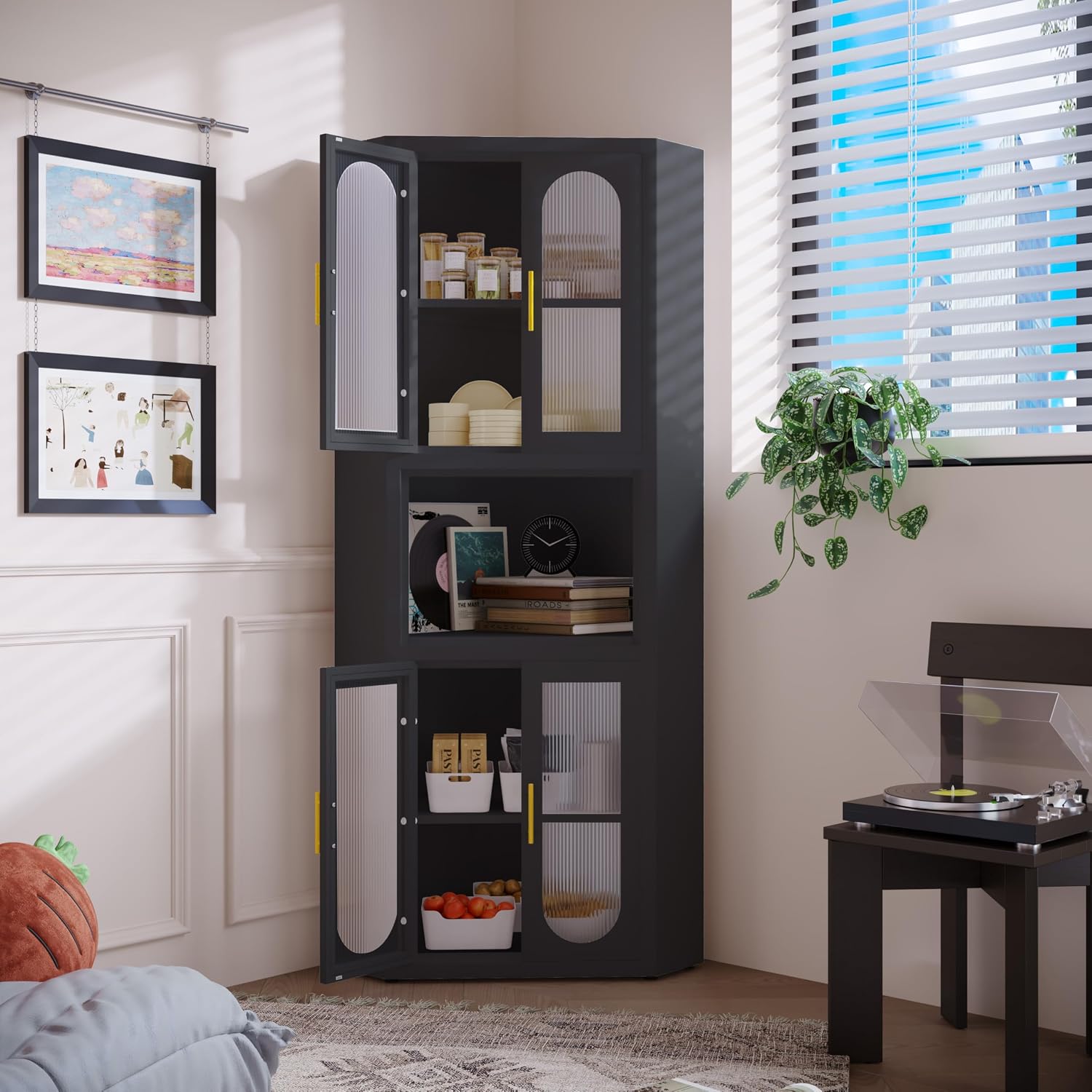 erosoei Farmhouse Corner Cabinet, Tall Corner pantry Storage Cabinet with acrylic glass Door Design & Adjustable Shelves, ... - Review, Price and Buying Guide