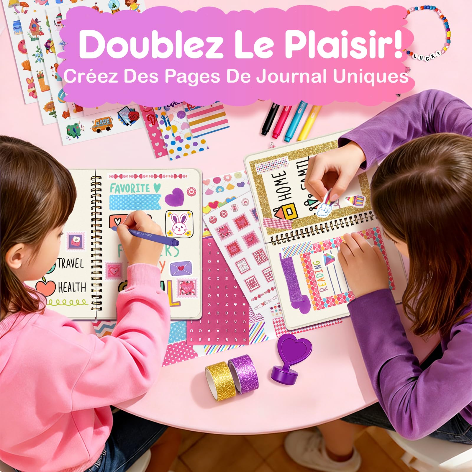 Kit de Journal de Bricolage, Pack 2 Carnets avec Accessoires pour Scrapbooking - Cadeaux Anniversaire pour Filles 8-12 Ans
