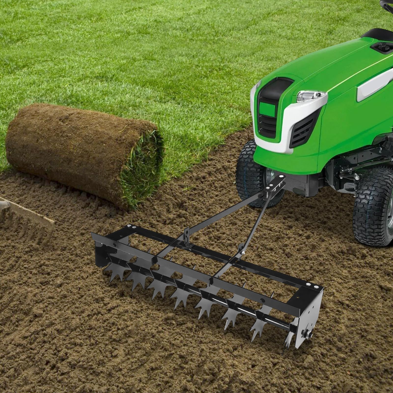 Aerifizierer 81cm für Aufsitzmäher, Geschleppter Rasenbelüfter mit 8 Sternförmige Stacheln, Rasenwerkzeug für Garten, Gras, Terrasse