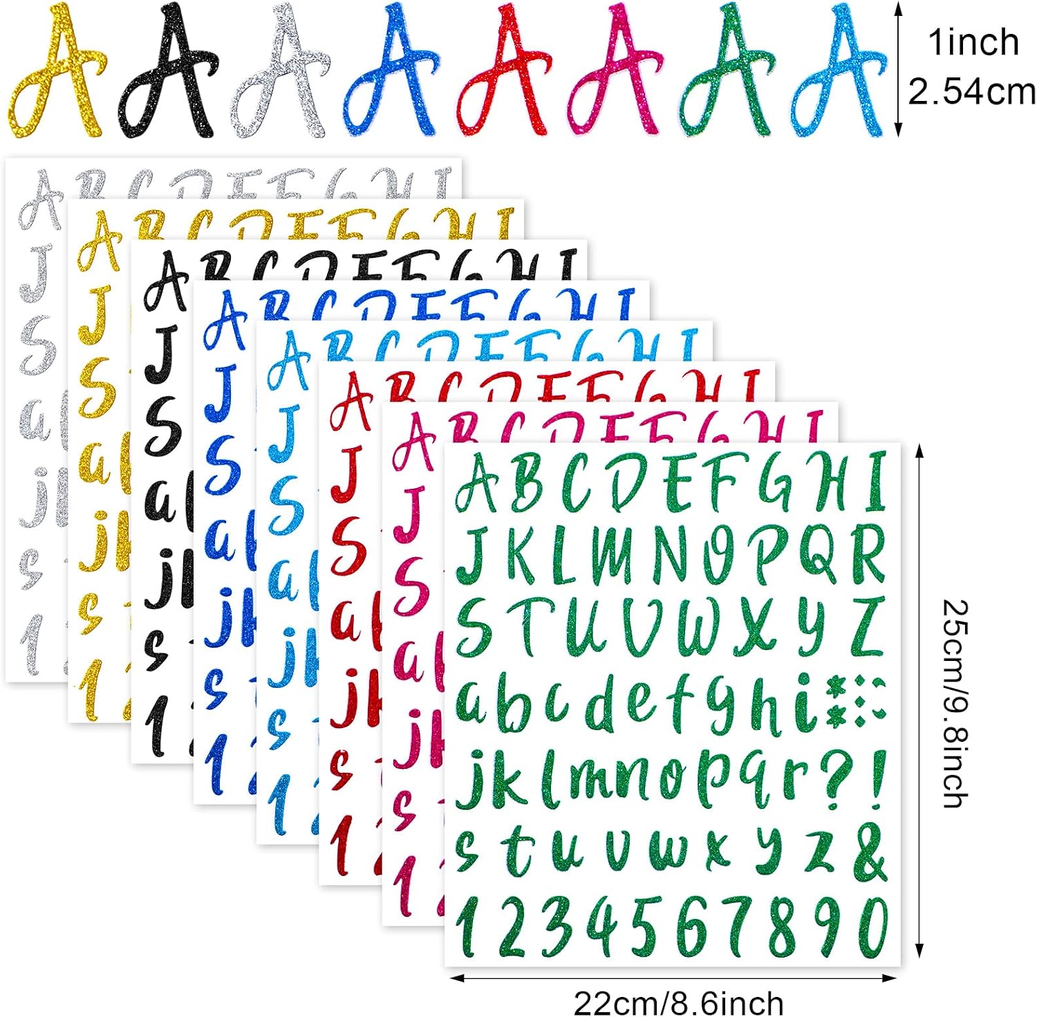 576 Pieces 8 Sheets Graduation Cap Self Adhesive Vinyl Letter Alphabet Number Stickers Mailbox Numbers Sticker, Decals for Classroom Decor, Sign, Door, Business (Mixed Colors, 1 Inch)