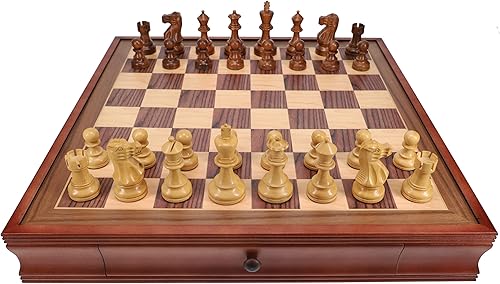 WE Games Gran juego de ajedrez inglés tallado a mano con cajones, tamaño torneo, madera de alcanfor - 19 pulgadas.