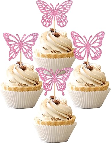 Miniatura 9 de 1 pieza de decoración de pastel de 6 cumpleaños de mariposa con purpurina dorada y rosa para 6 cumpleaños, decoración para baby shower, niños y