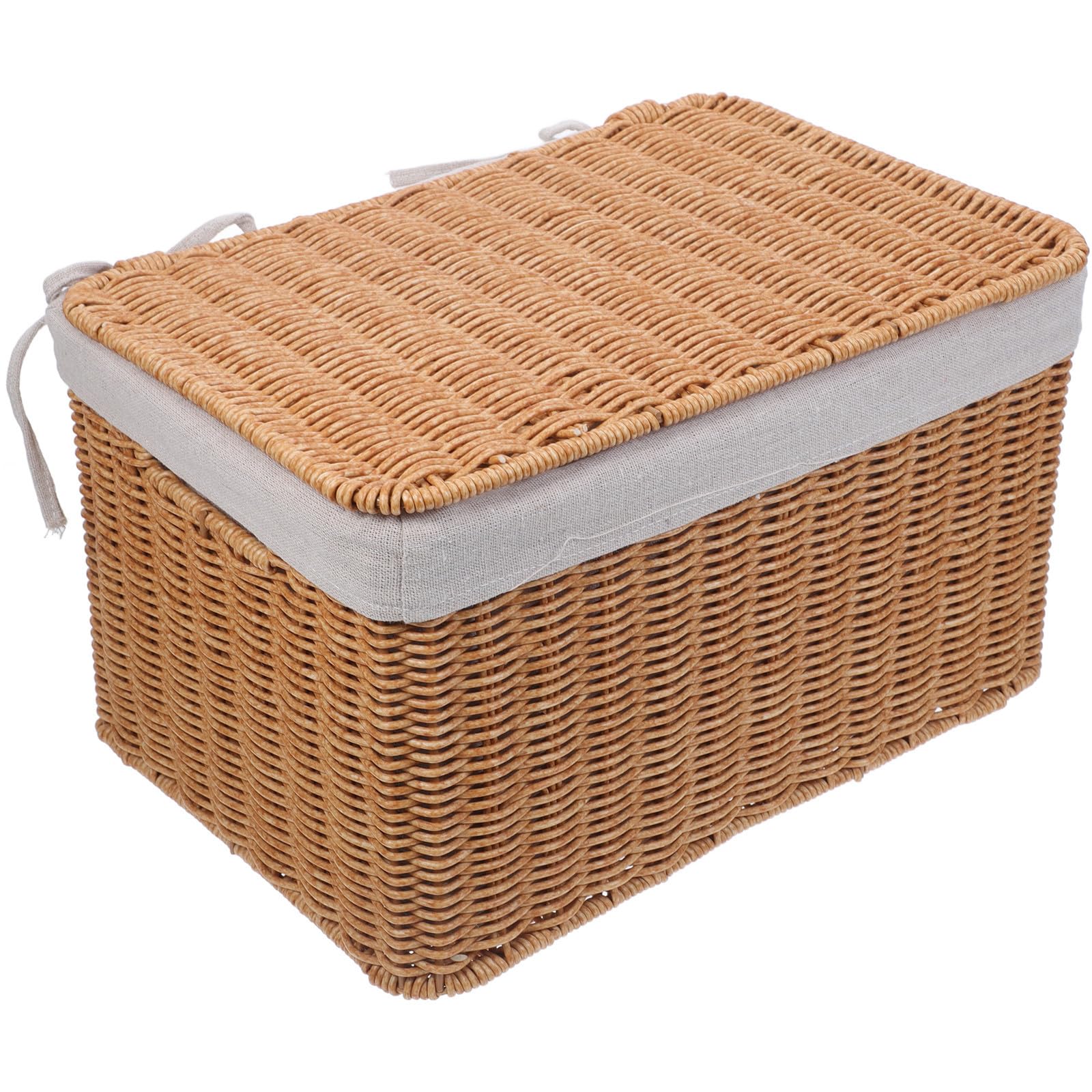 Cesta Contenitore in Rattan con Coperchio, Rettangolare, Manici Doppi
