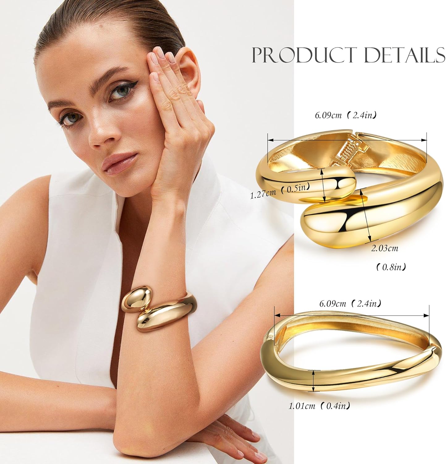 RIOSO Gold Chunky Bracelets for Women Gold Bangles Thick Cuff Big Large Statement Set Women's Bangle Chunky Bracelet - Image 4