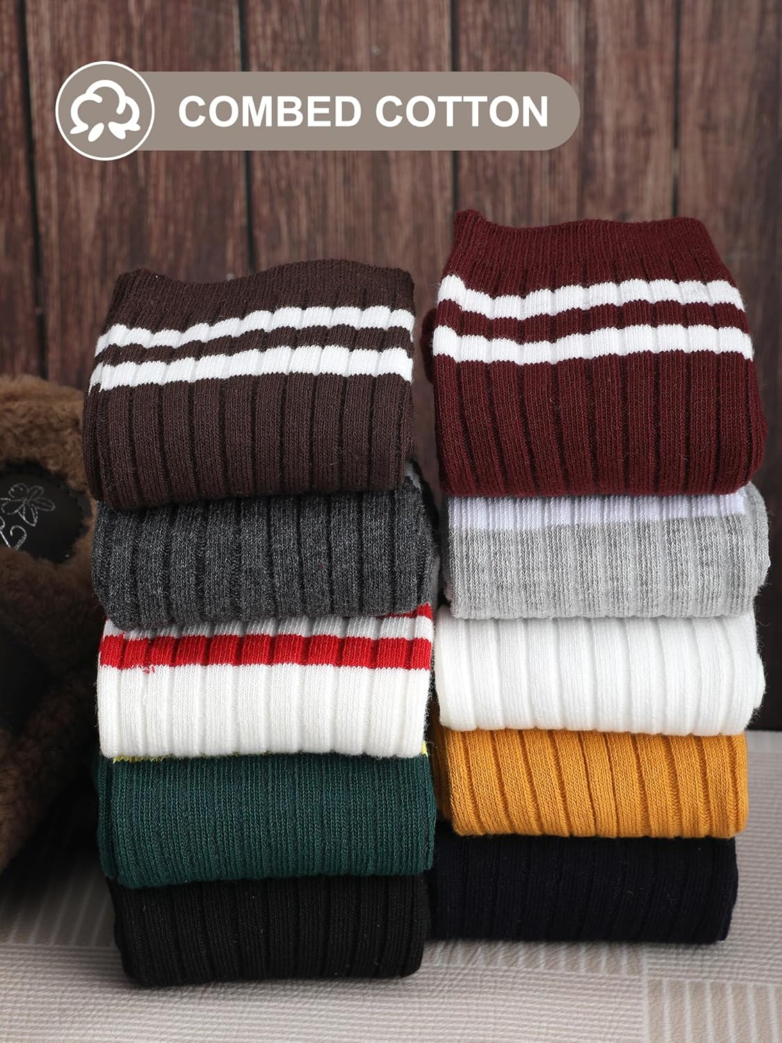 Shihanee 12 Pairs Womens Retro Striped Crew Socks Athletic Tube Boot Socks for Casual Cozy Workout Running Gym, Size 5-9 - Image 5