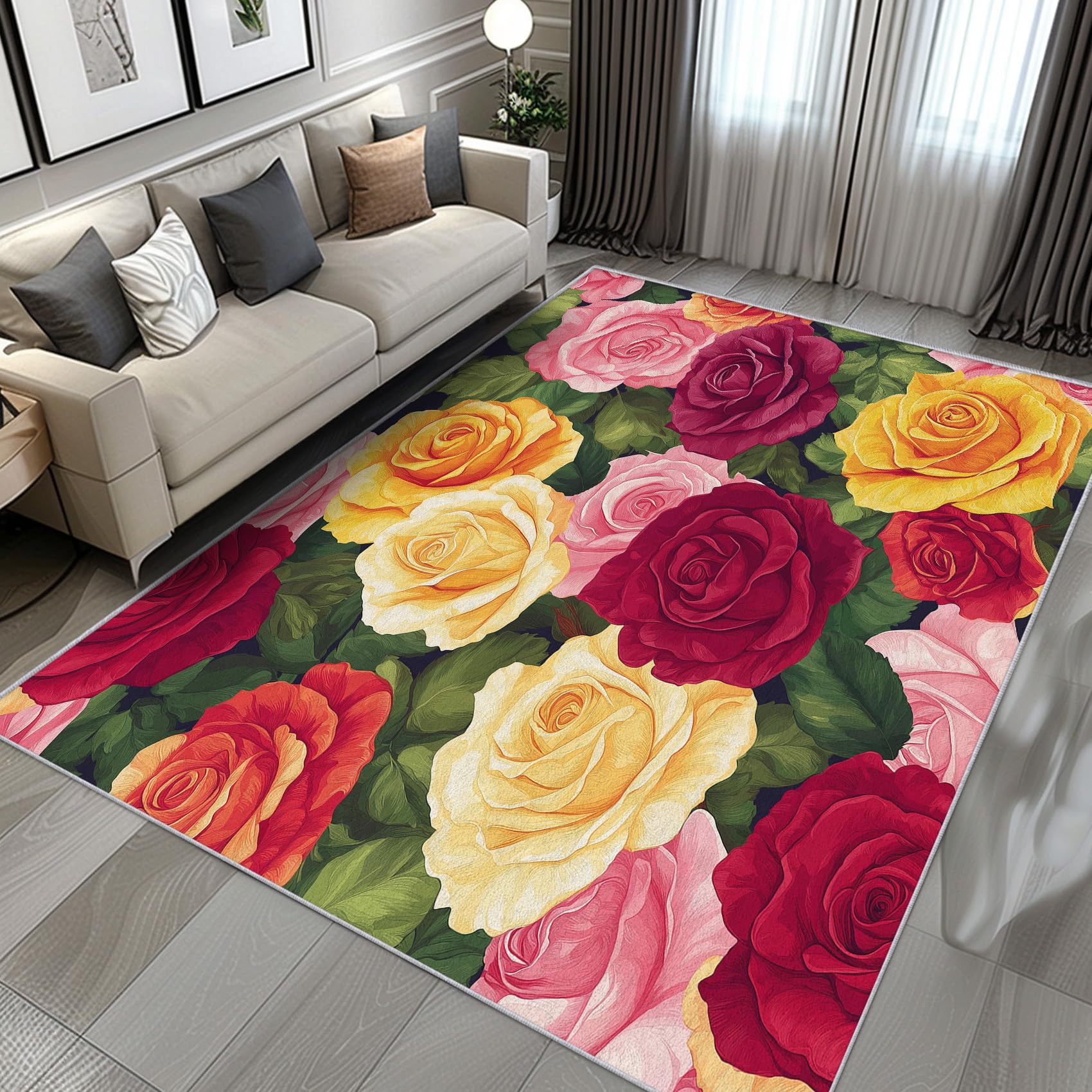 Tapis floral botanique pour un nettoyage facile et salon doux