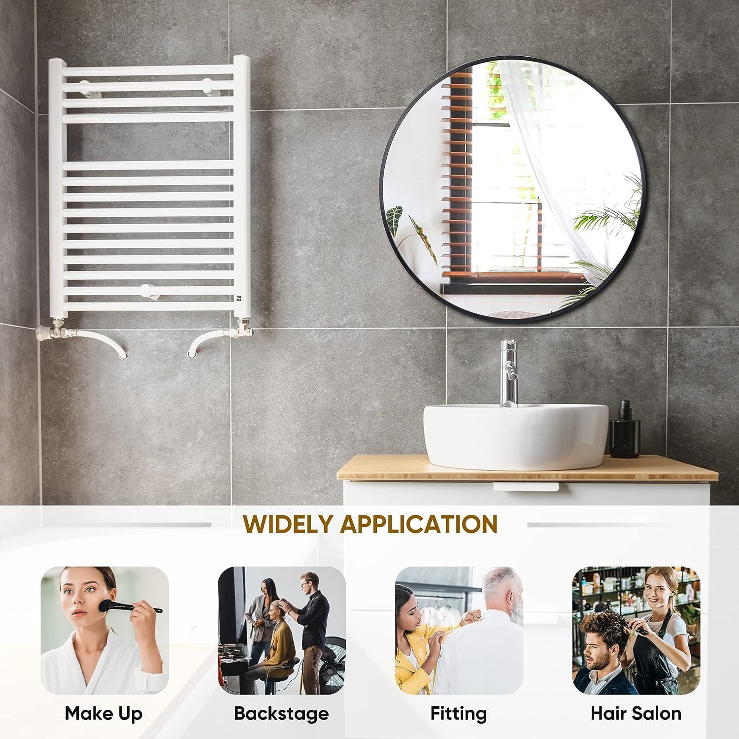 24-Inch Round Wall Mirror with Metal Frame Modern Minimalist Home Decor for Entryway, Bathroom Vanity, Living Room, Bedroom (Black)