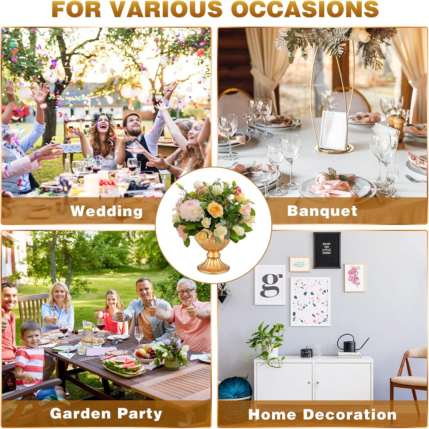 Rtteri 20 Pcs Mini Gold Metal Vase Wedding Flowers Gold 5.1inch Tall Metal Compote Vase Bulk Table Centerpieces Decoration for Wedding Party Anniversary Ceremony Birthday