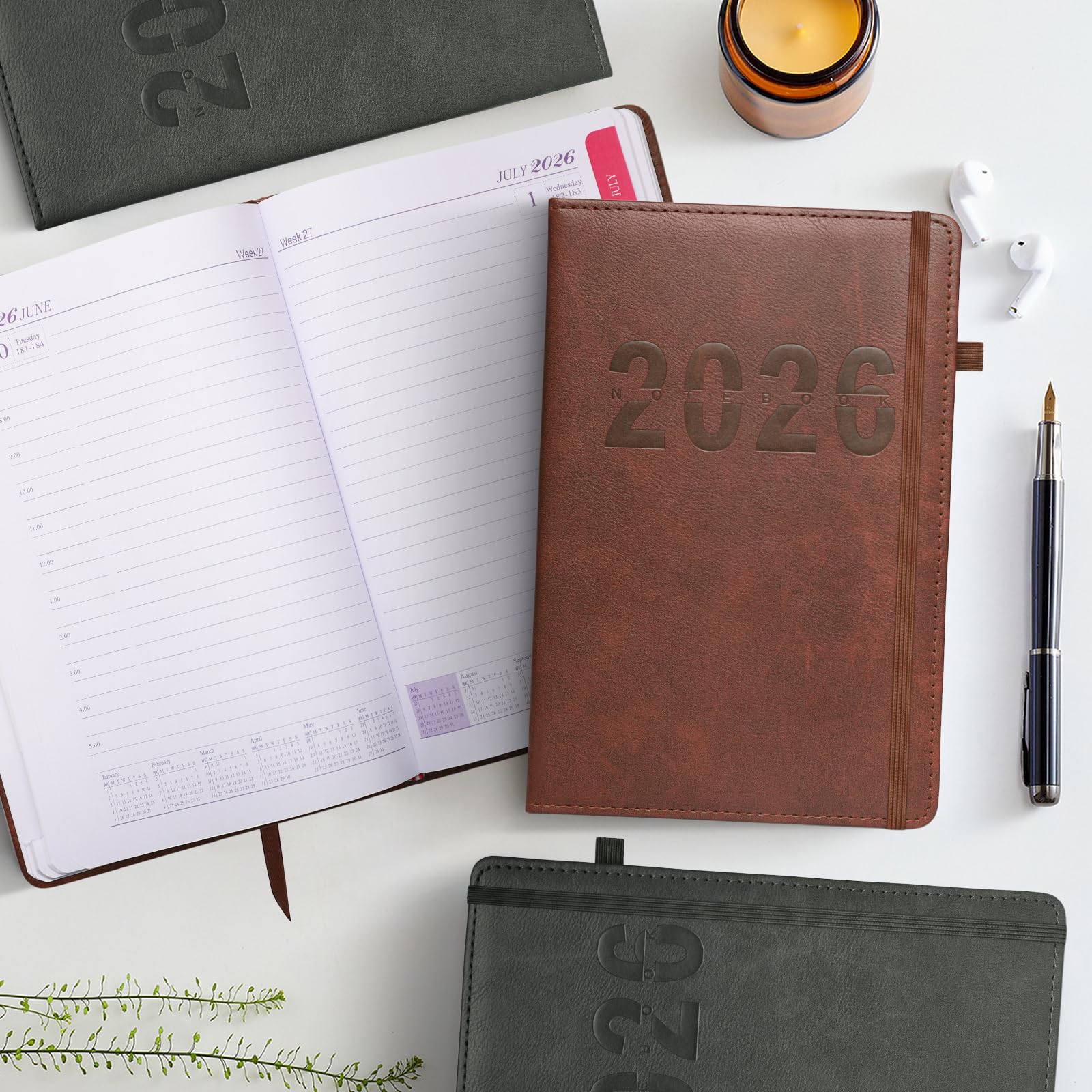 Agenda 2026, formato A5 di medie dimensioni (21 x 14 cm), da gennaio a dicembre 2026, agenda giornaliera 2026 con fascia elastica, calendario accademico mensile e settimanale con linguette mensili