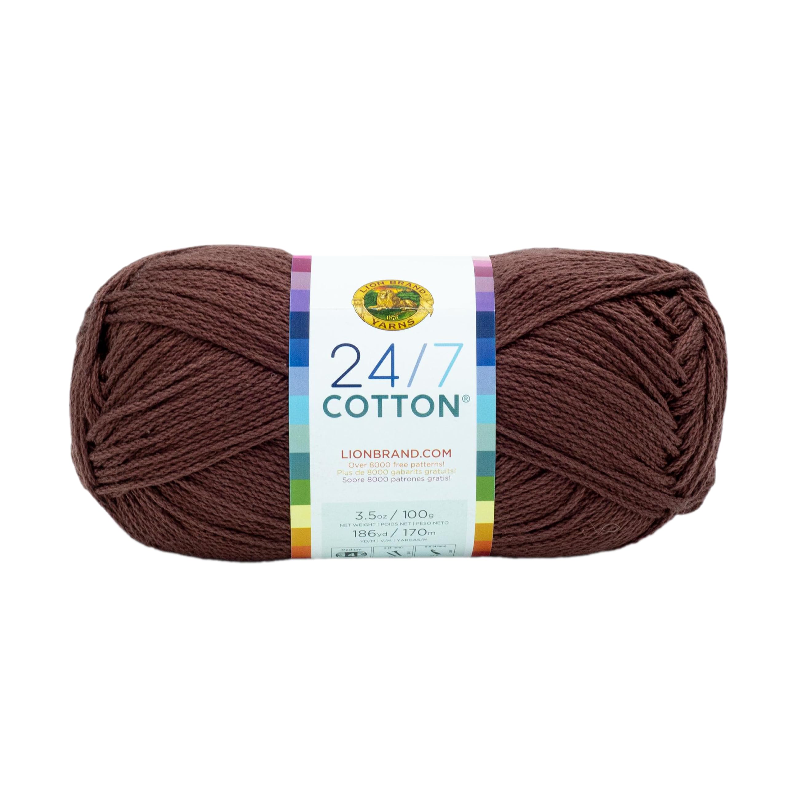 Lion Brand YarnLightweight 24/7 Cotton Yarn for Knitting, Crocheting, and Crafts, Coffee Beans, 1 Pack