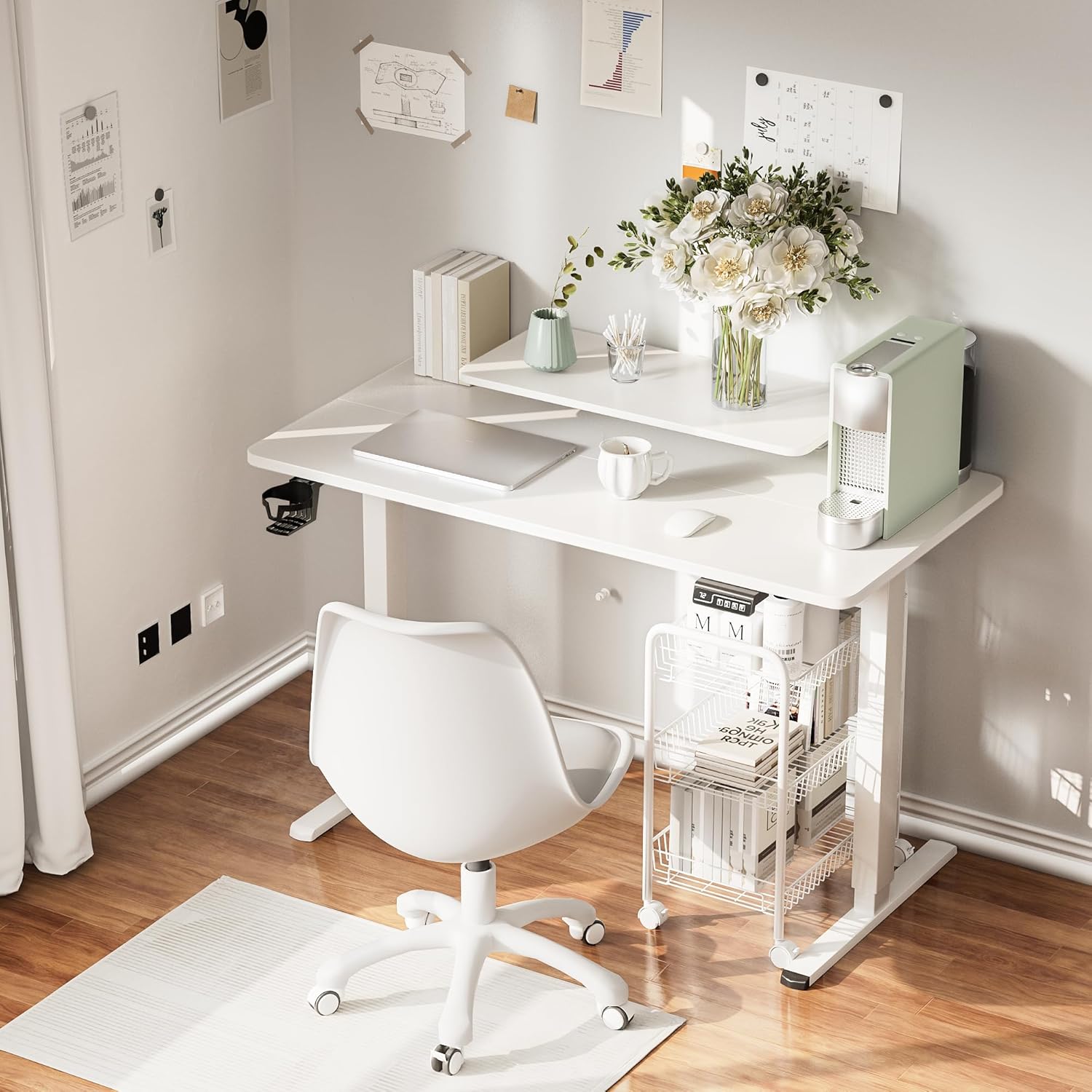 JUMMICO Electric Standing Desk, Adjustable Height Desk 47 x 24 Inch with Monitor Stand, Home Office Computer Desk (White)