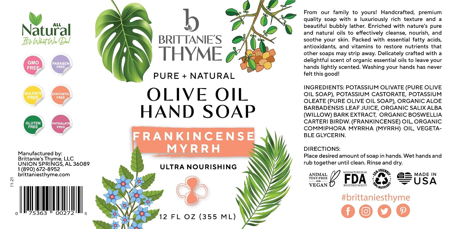 Brittanie’s Pure Castile Liquid Soap Refill, Frankincense, 12 Ounce 3 Pack image 2
