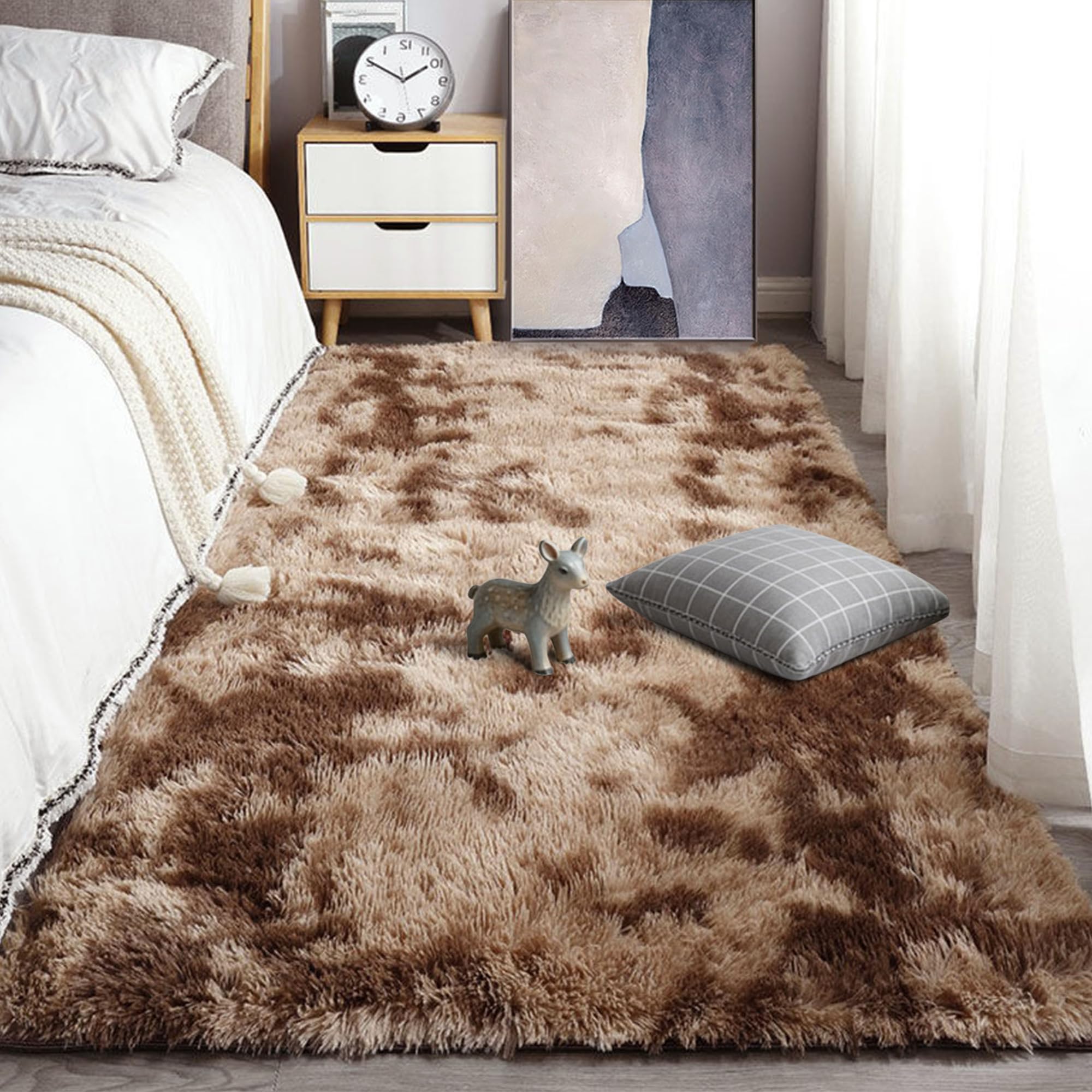 Tapis moelleux 100x160 cm marron parfait pour l'espace de jeu enfants