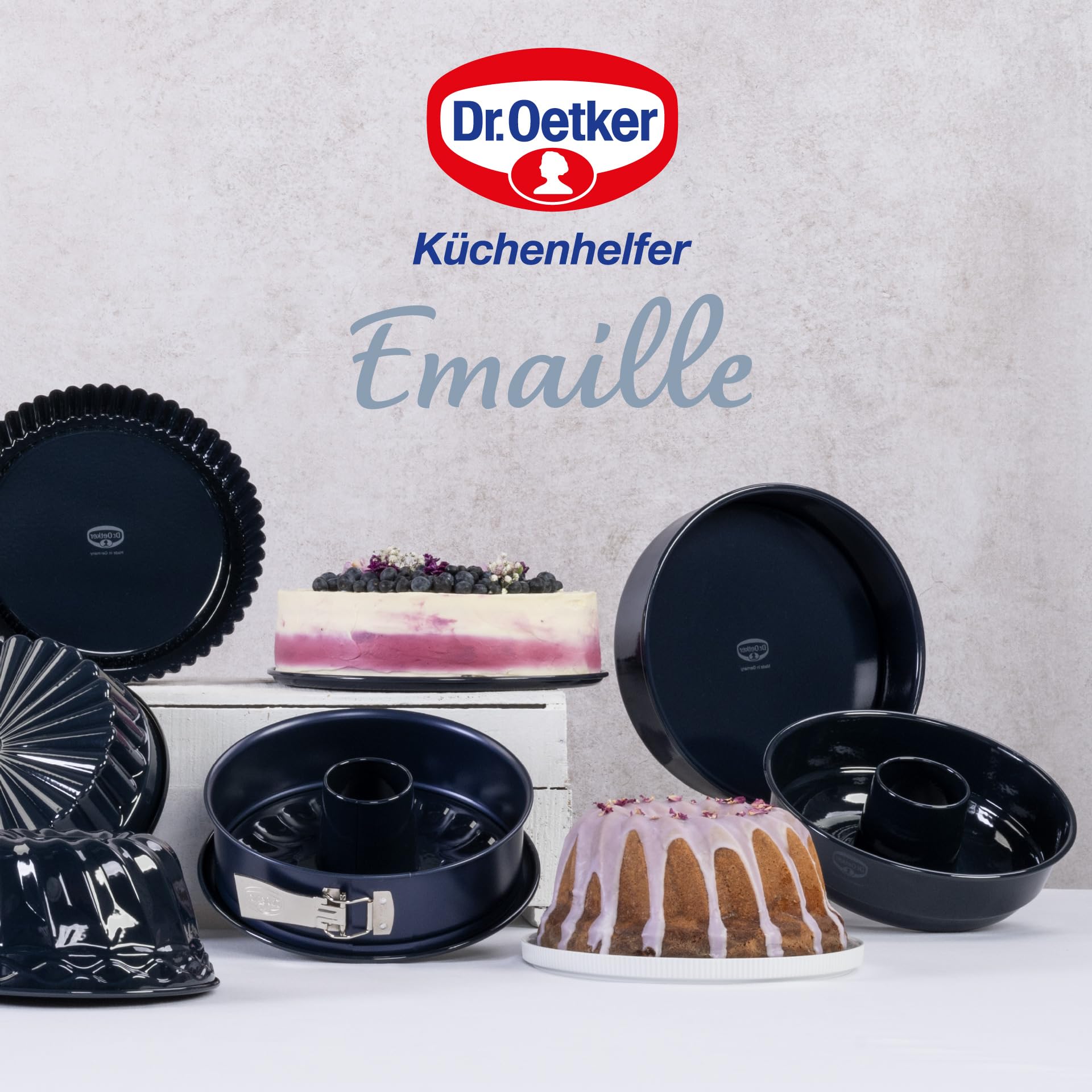 Dr. Oetker Backform Ø 28 cm Back-Liebe Emaille mit Hebeboden – Runde Kuchenform mit schnitt- & kratzfestem Emaille-Boden – 28er Kuchenbackform mit hohem Rand für Kuchen und Torten