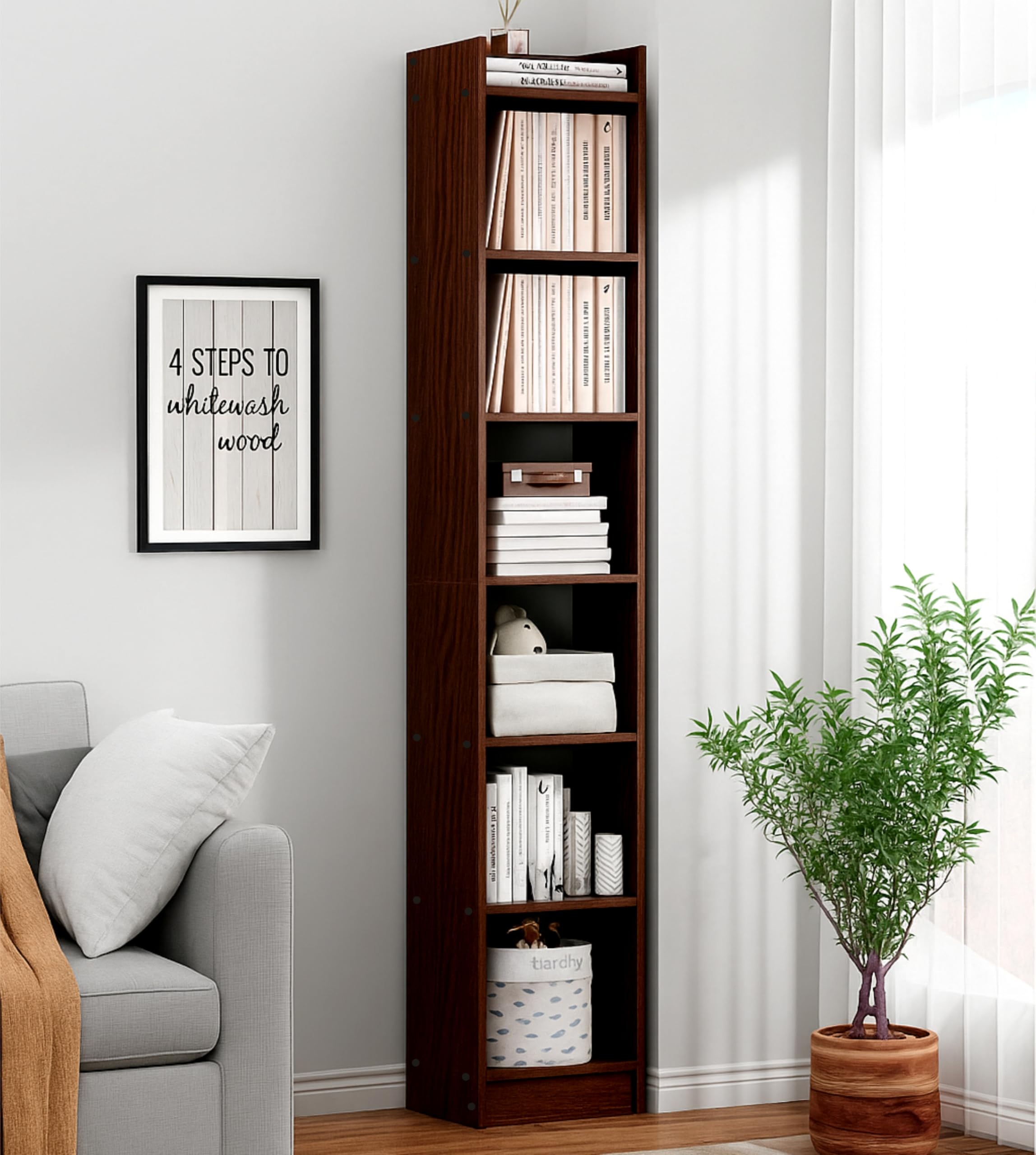 Enigmatic Woodworks Wooden Book Shelf for Home Library Bookshelf Stand Rack for Kids Students Self Organizer for Living & Study Room I (5-Tier / 7 Tier Shelves) (Flowery Wenge, 7 Tier)