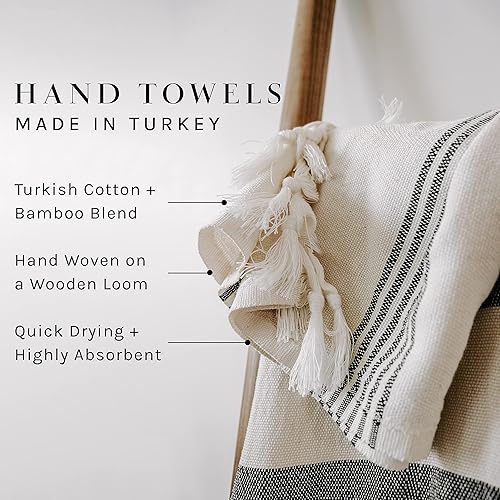 Miniatura 2 de Sweet Water Decor Toallas de mano de algodón turco + bambú  Tamaño grande 19 x 35  Crema con rayas decorativas  Baño, cocina, plato o toalla de bebé