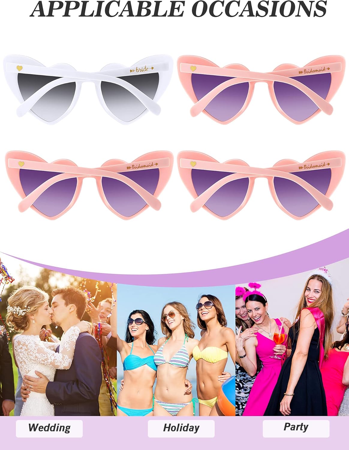 Weewooday 10 Pairs Heart Sunglasses Cat Eye Bachelorette Bridesmaid Sunglasses for Women Wedding Bachelorette Party Favors - Image 4