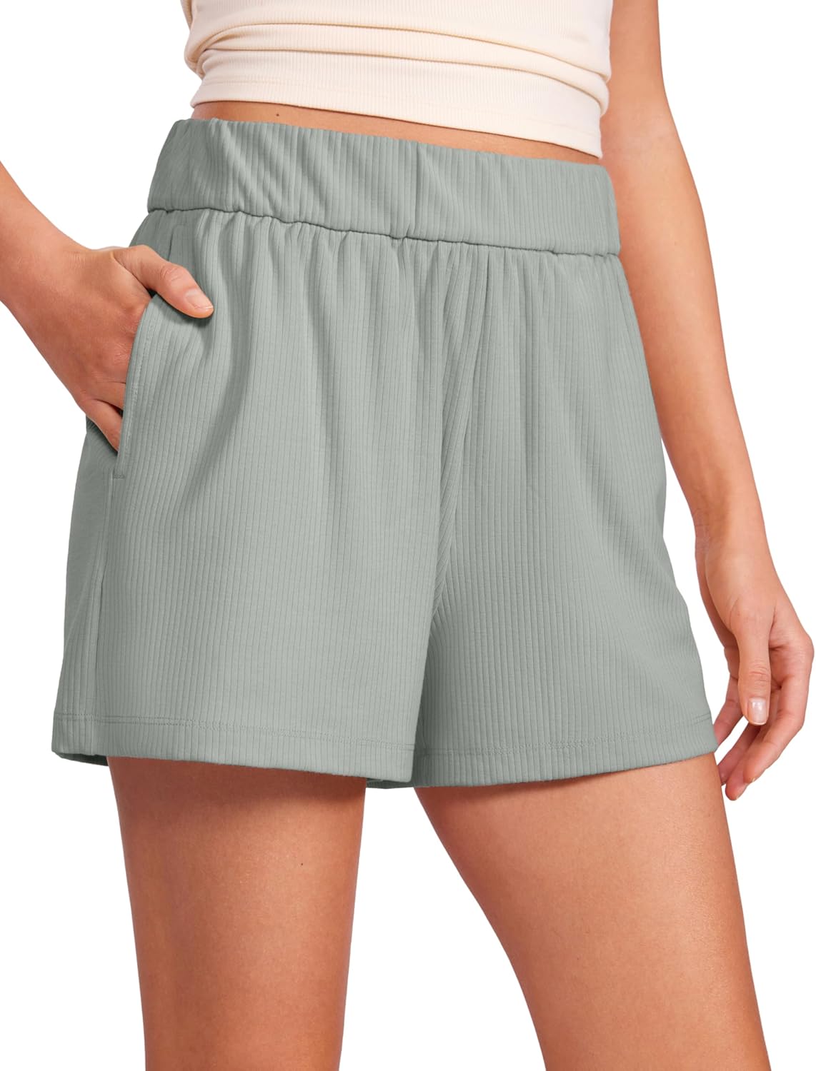 CRZ YOGA Comfy Ribbed Sweat Shorts for Women High Waisted Lyocell for Casual Lounge Athletic Jersey with Pockets