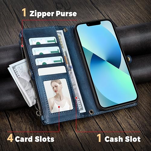 Miniatura 6 de Funda de piel sintética compatible con iPhone 15, bloqueo RFID, funda de piel sintética para teléfono para mujeres y hombres, con función atril,