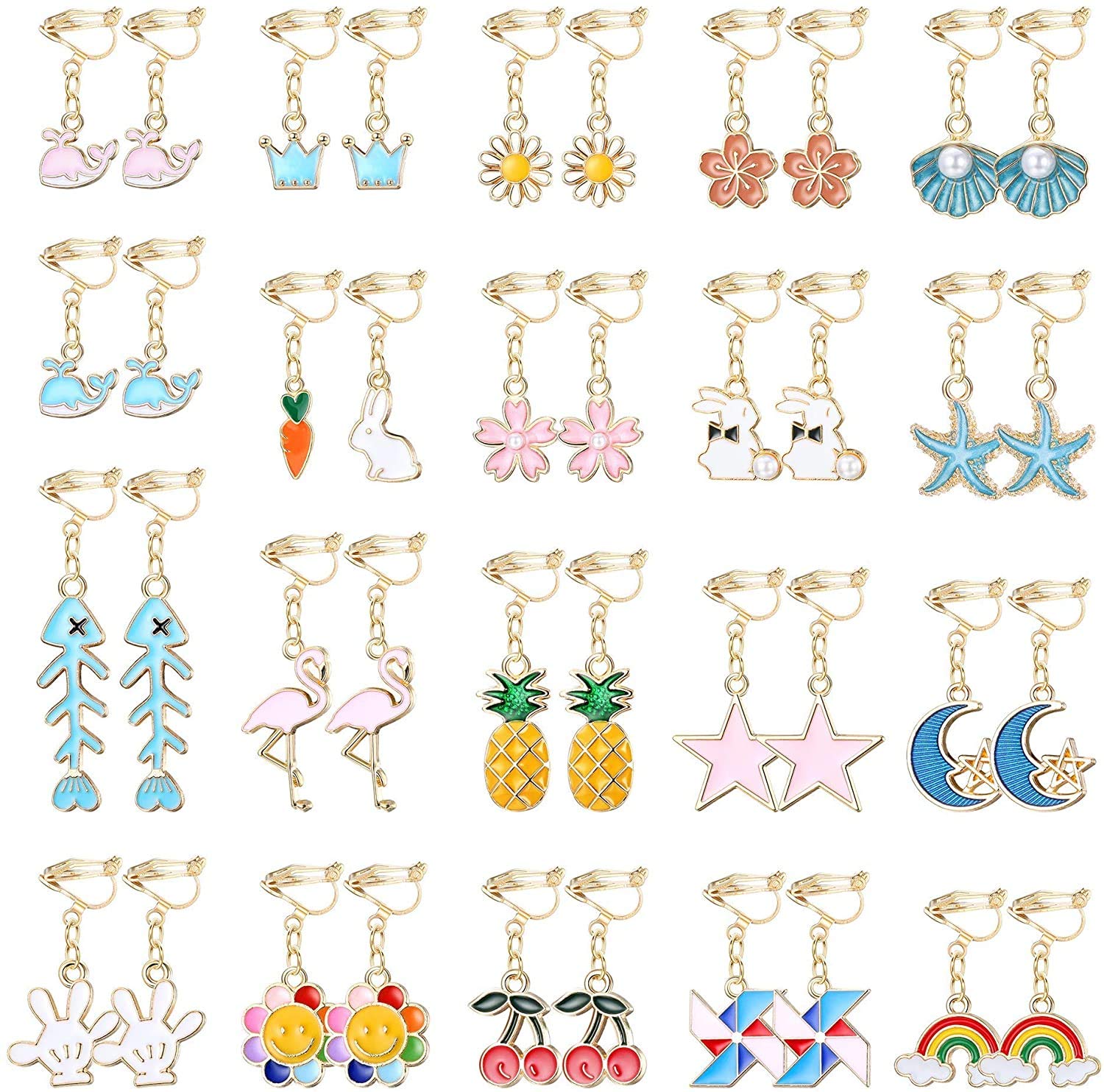 60 Paires De Boucles D'Oreilles Enfant - Acier Inoxydable, Hypoallergénique, Styles Animaux, Fleurs, Fruits