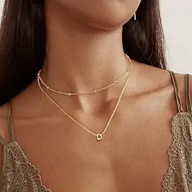 Colares femininos com inicial em camadas, banhado a ouro 14K, pingente de letra minúscula, colar personalizado com inicial, colar com nome, joias, presente para mulheres