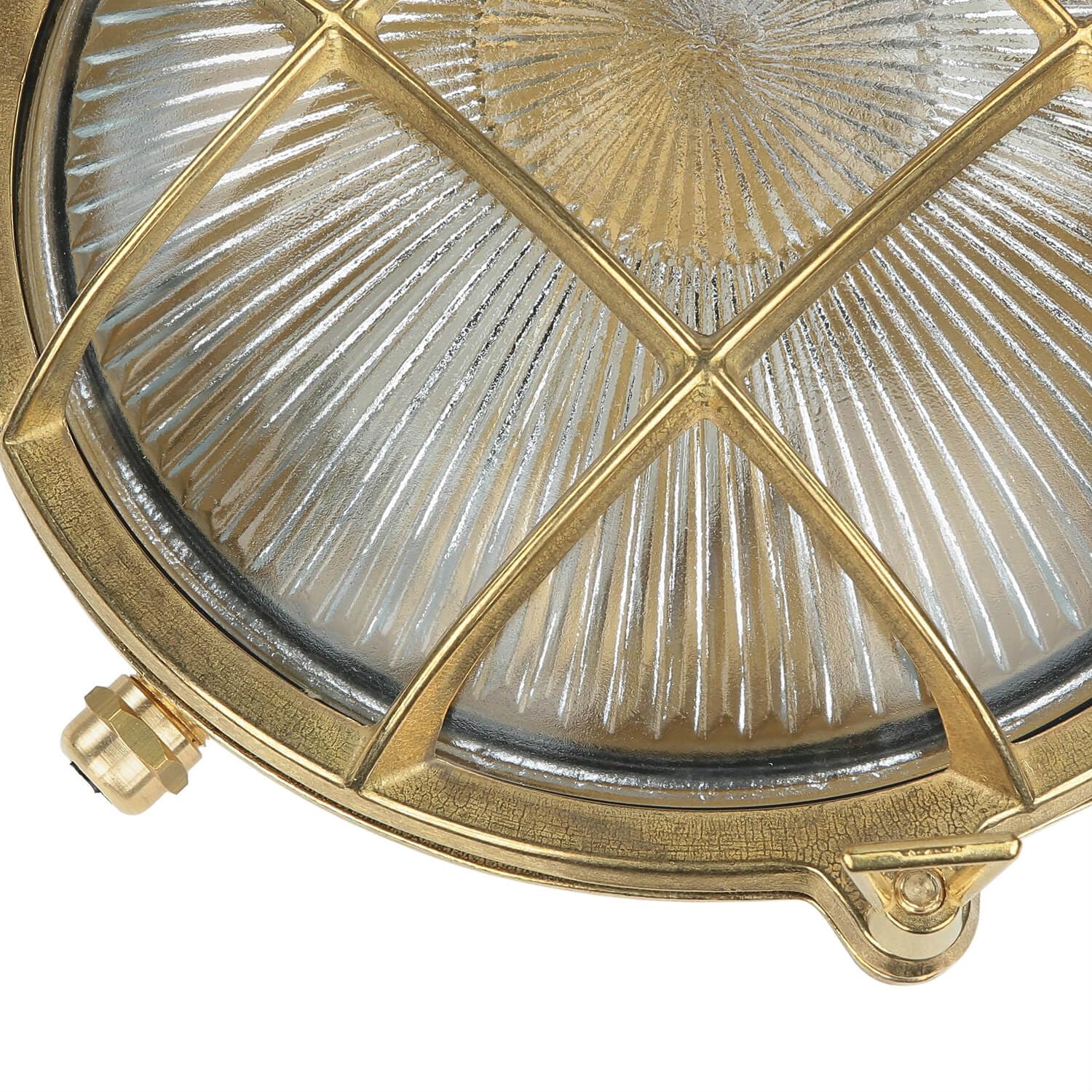 Applique murale extérieure en laiton et verre IP64 pour jardin et terrasse Ø24 cm E27 max. 18 W Rustique Maritime Lampe extérieure ronde SERIFOS