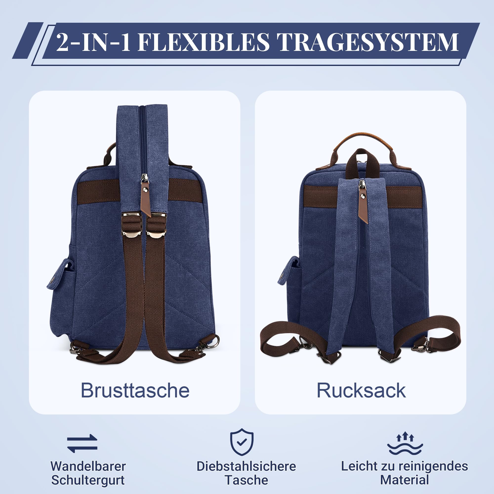 DEEVORCA) Mode Herren Rucksack, Canvas Schultertasche Rucksäcke für 12.9 Zoll iPad Tagesrucksack Daypacks Reisen Lässig Arbeit Schule Camping Täglich Leinwand Backpack Herren Messenger Bag Blau
