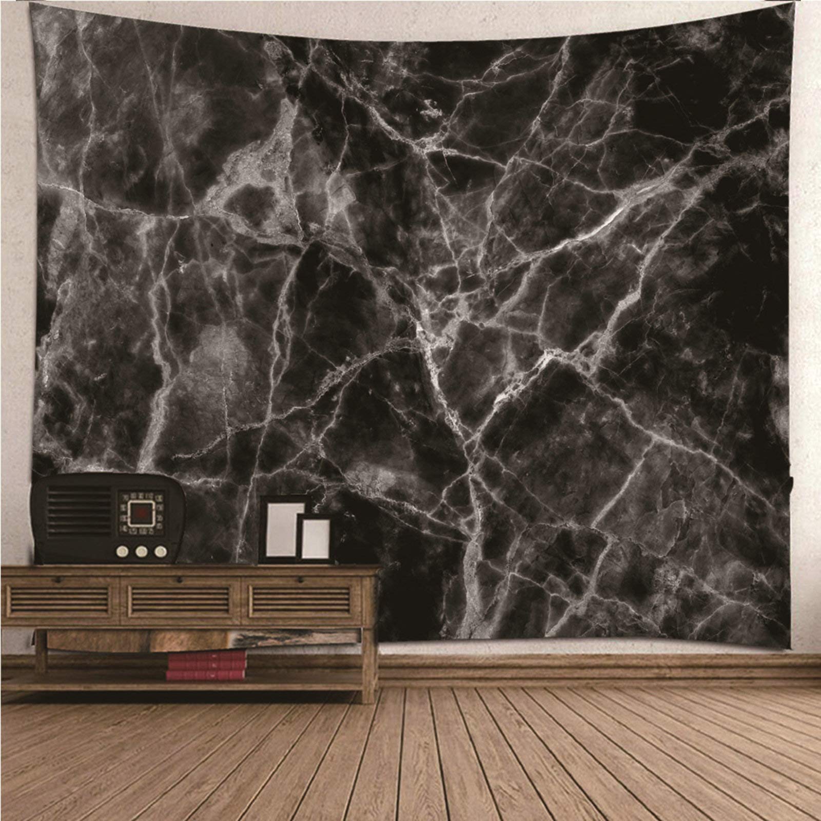 Tapiz de pared de poliéster KnSam con patrón de mármol negro de 150x150cm