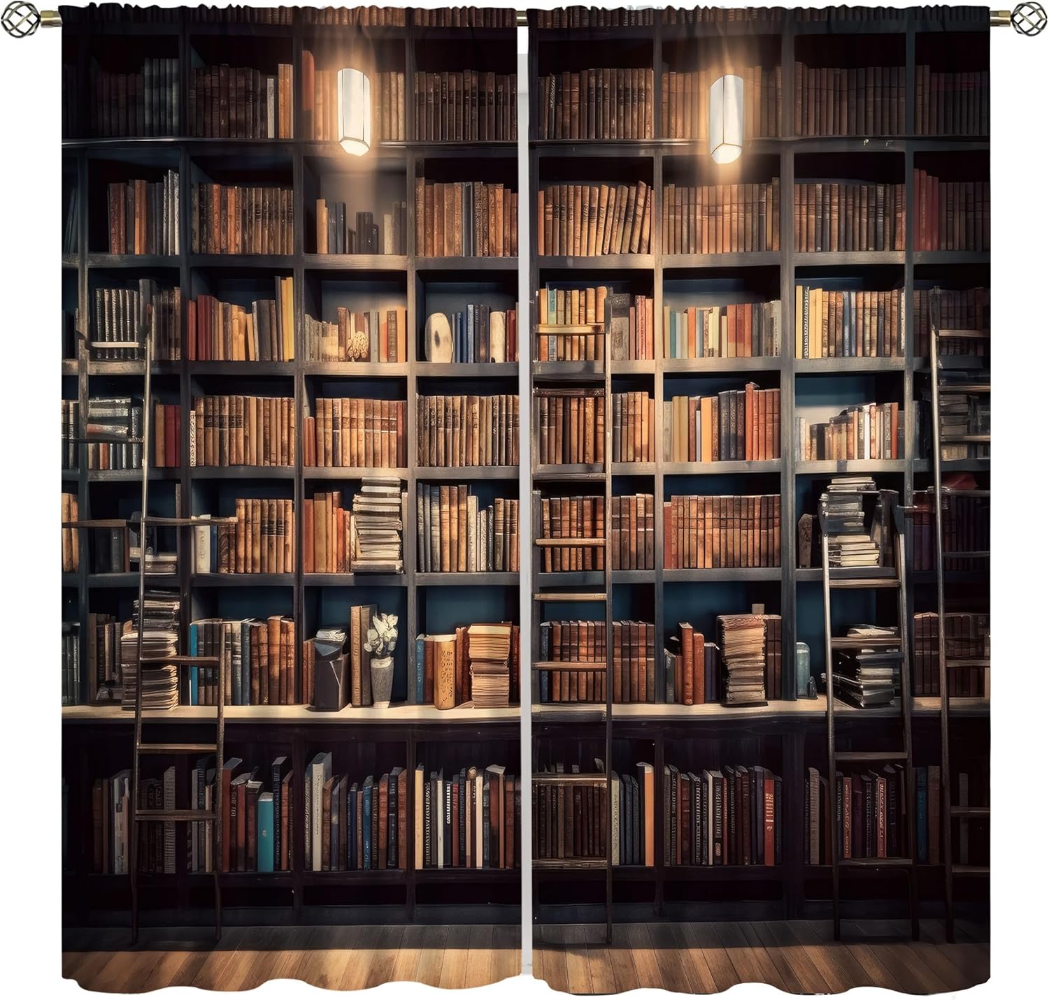 YCness Bookshelf Curtains, Vintage Library with Books Window Treatments for Kids Bedroom, Wooden Wooden Antique Bookcase Drapes 2 Panel Sets,52x84 Inch, Style-5