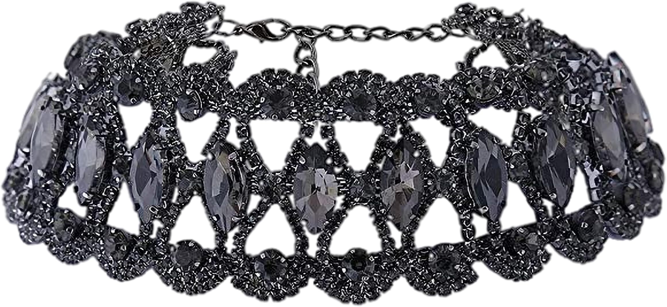 Rhinestone Crystal Choker Necklace - Valentines Day Gifts Costume Jewelry for Women- Chunky Elegant Flower Wide Necklaces Wedding Jewelry