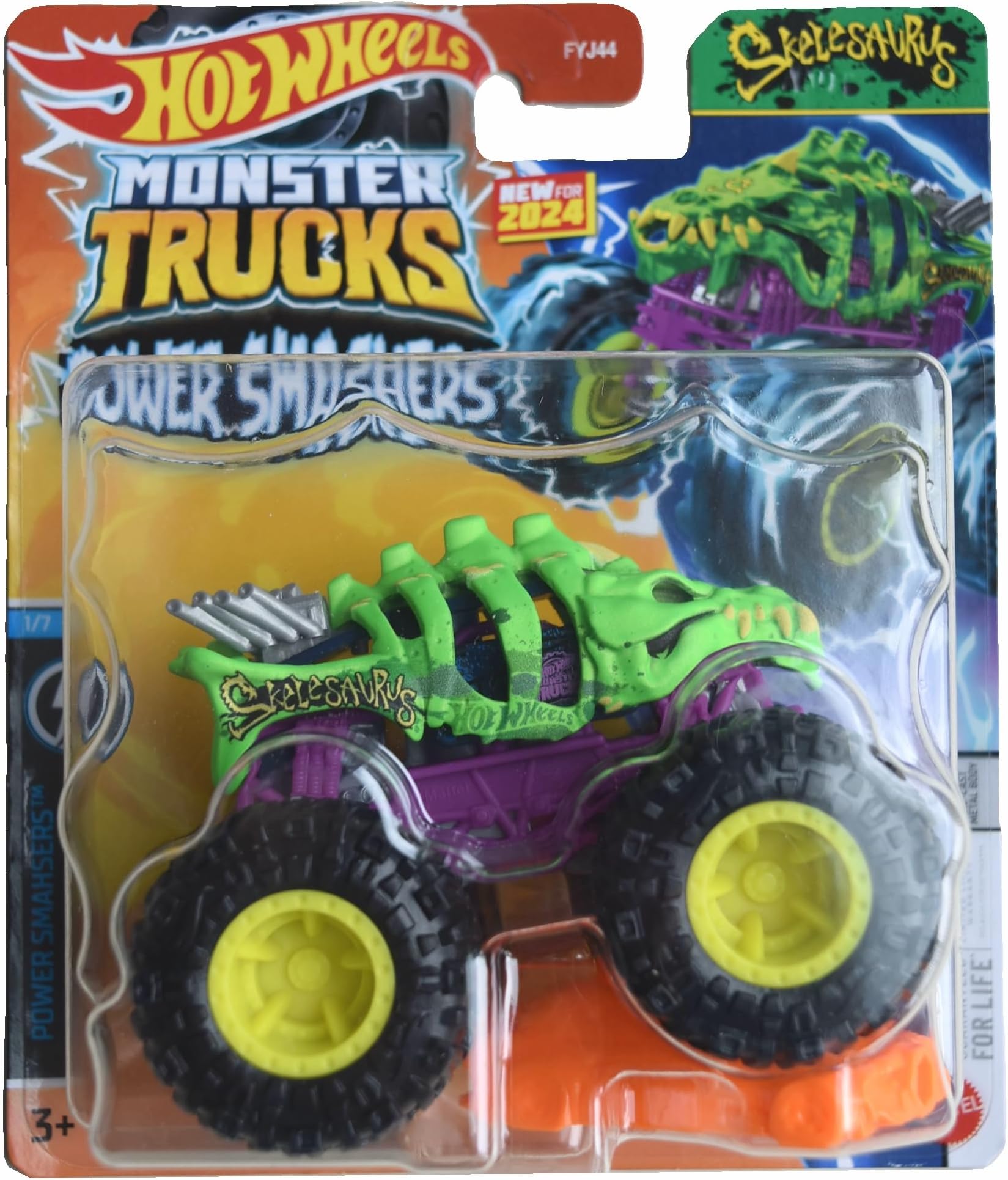Matchbox - Hot Wheels Skelesaurus Monster Trucks, Power Smashsers 1/7 Connect and Crash Car 1:64 Scale Die Cast