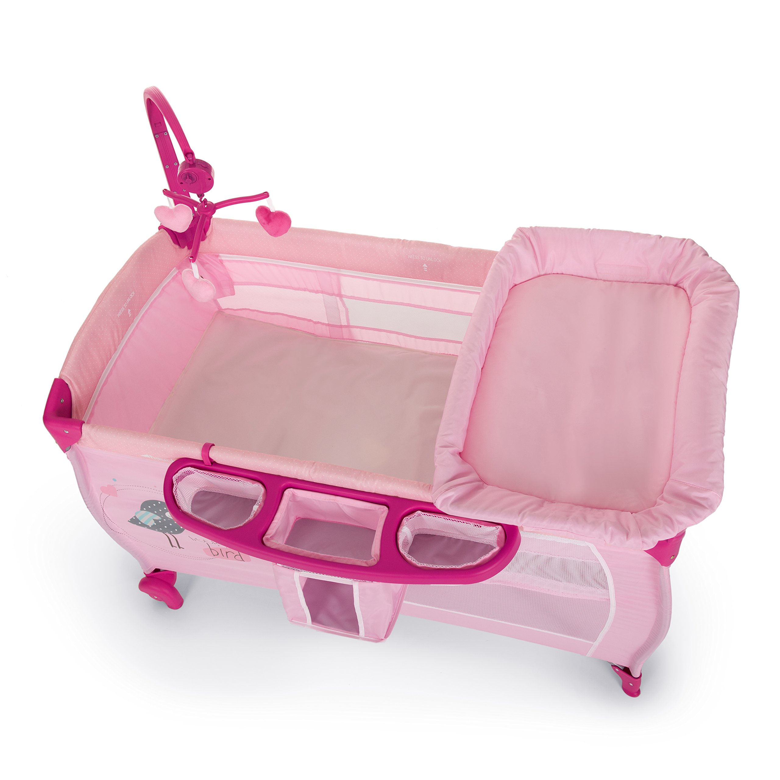 Hauck Baby Centre Travel Cot With Folding Mattress Birdie Pink