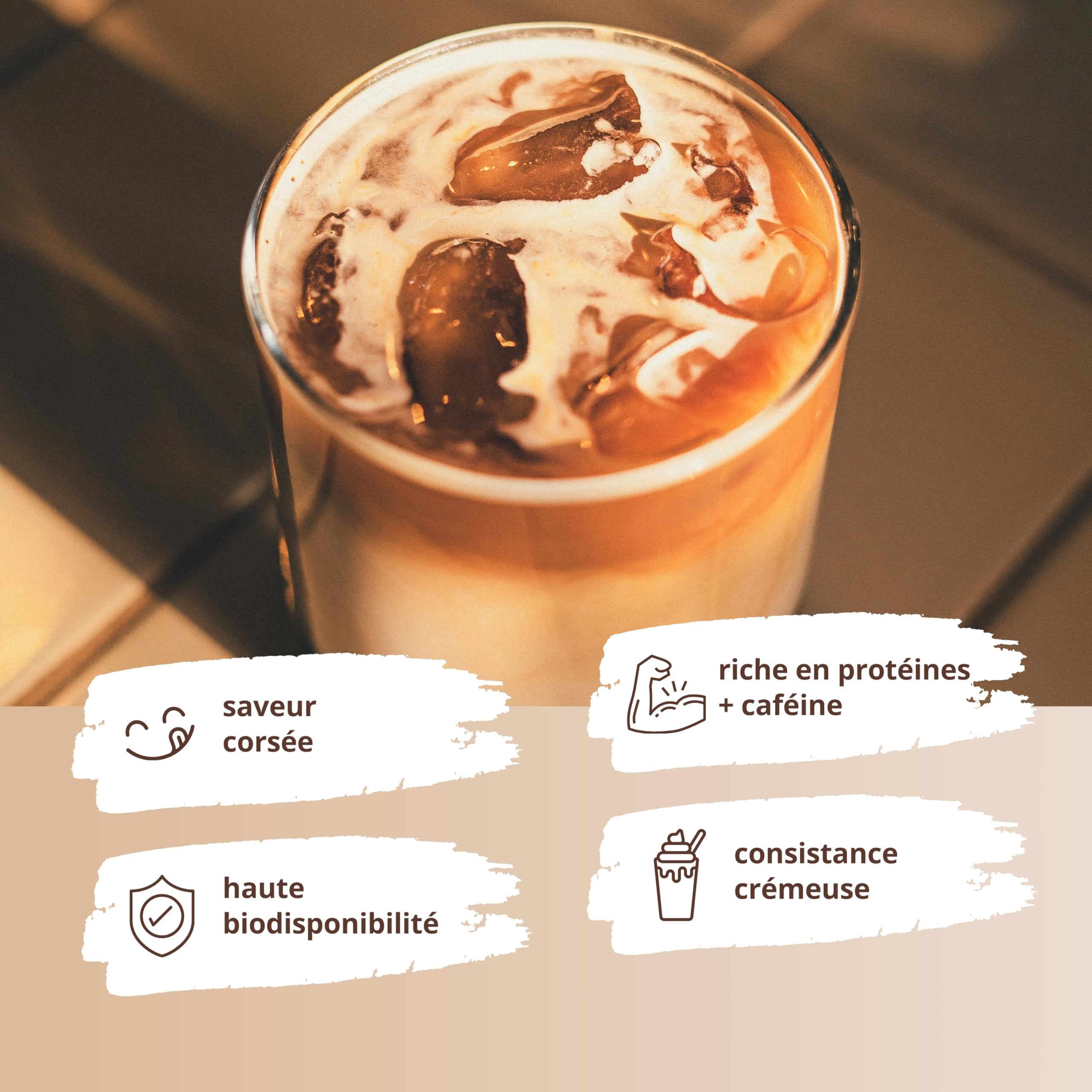 Nutri + Protein Iced Coffee Chocolate Brownie - Vheypresso Café protéiné avec Caféine 800 g - Poudre de Chocolat sans Lactose + Gluten - idéal pour la Construction musculaire